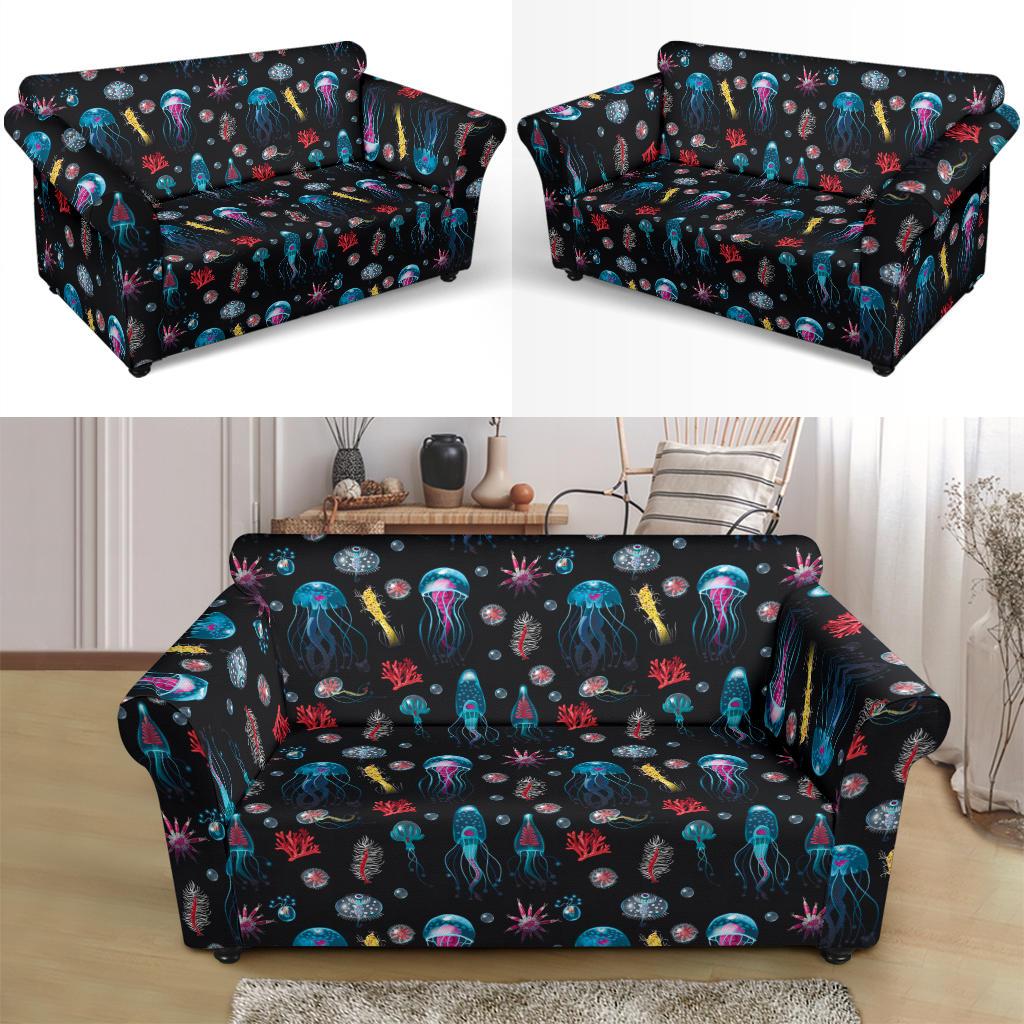 Jellyfish Underwater Print Loveseat Slipcover-JTAMIGO.COM