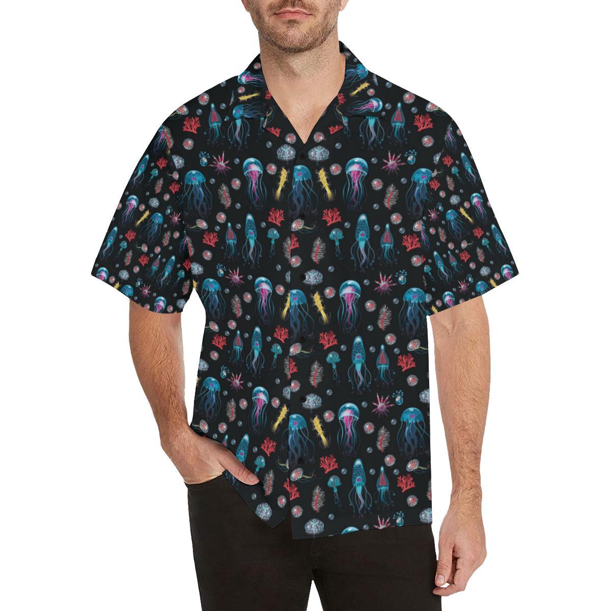 Jellyfish Underwater Print Men Aloha Hawaiian Shirt