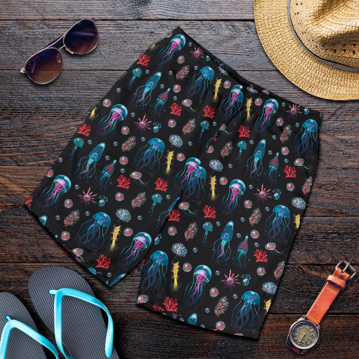 Jellyfish Underwater Print Mens Shorts-JTAMIGO.COM