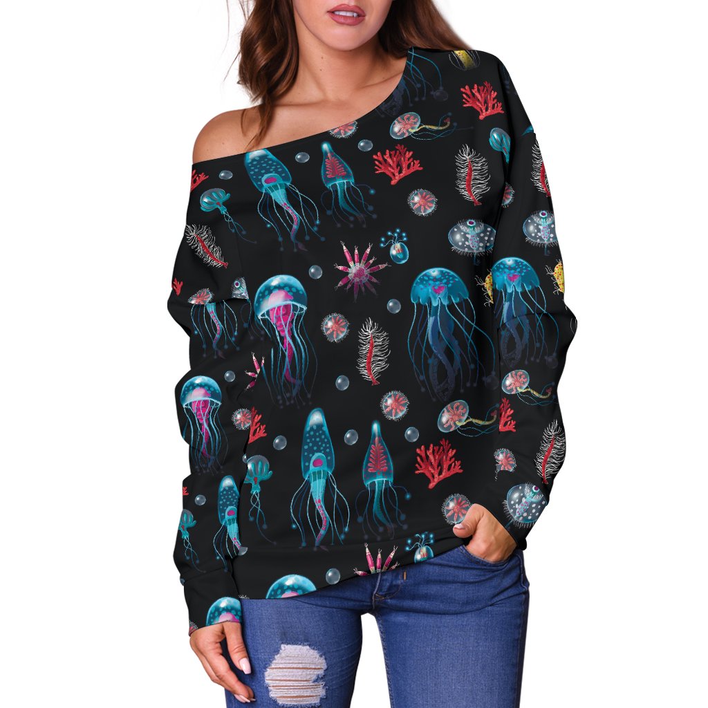 Jellyfish Underwater Print Off Shoulder Sweatshirt