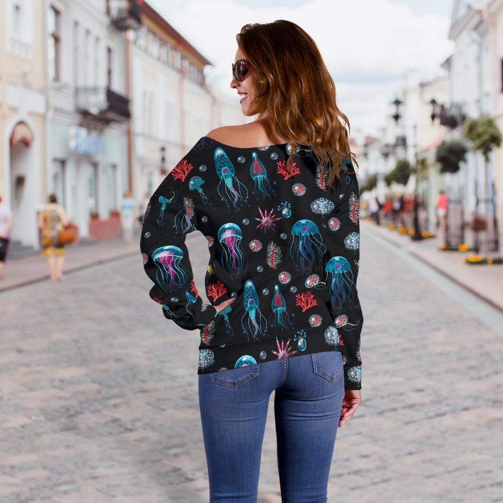Jellyfish Underwater Print Off Shoulder Sweatshirt