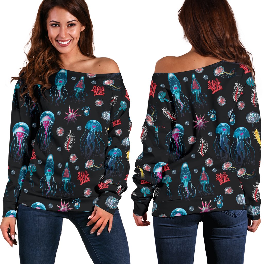 Jellyfish Underwater Print Off Shoulder Sweatshirt