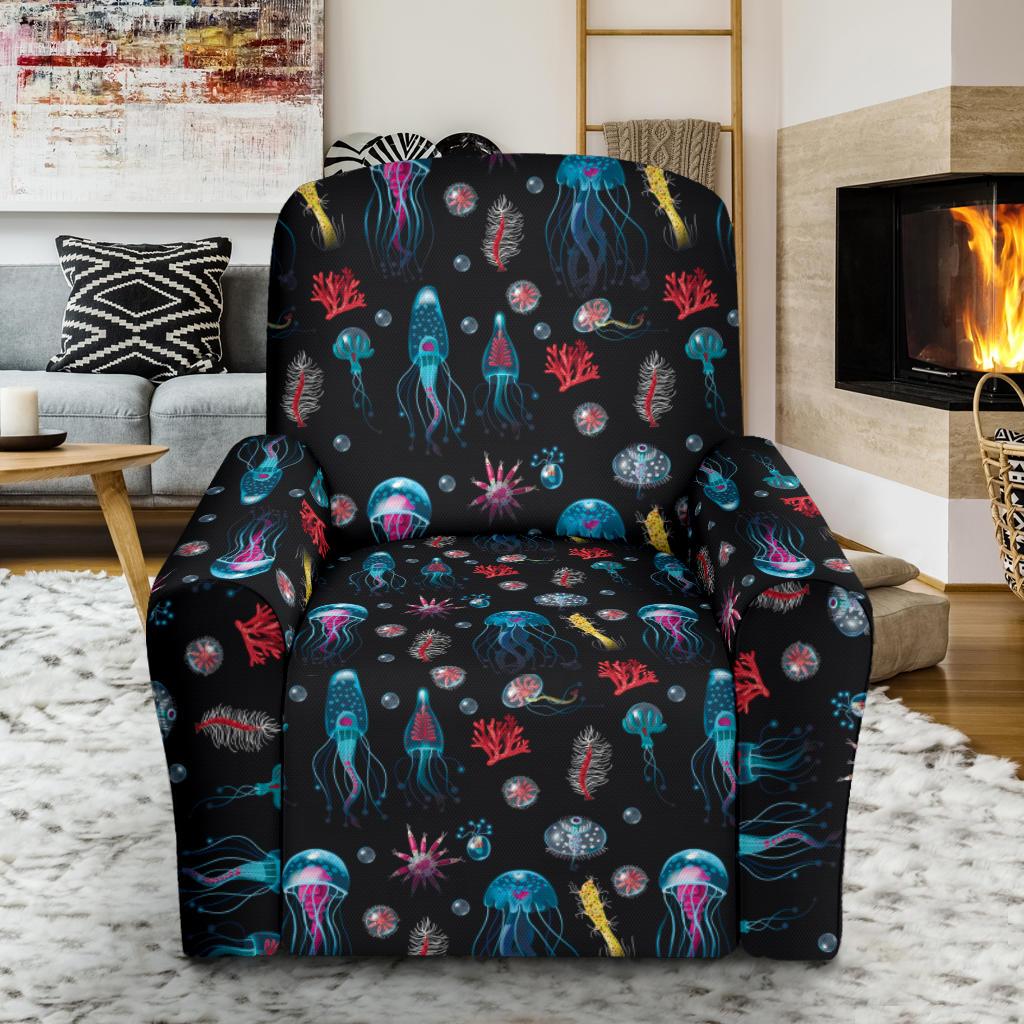 Jellyfish Underwater Print Single Sofa Slipcover -JTAMIGO.COM