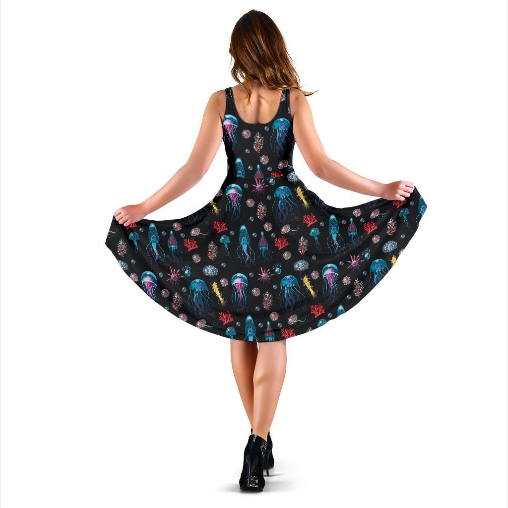 Jellyfish Underwater Print Sleeveless Dress