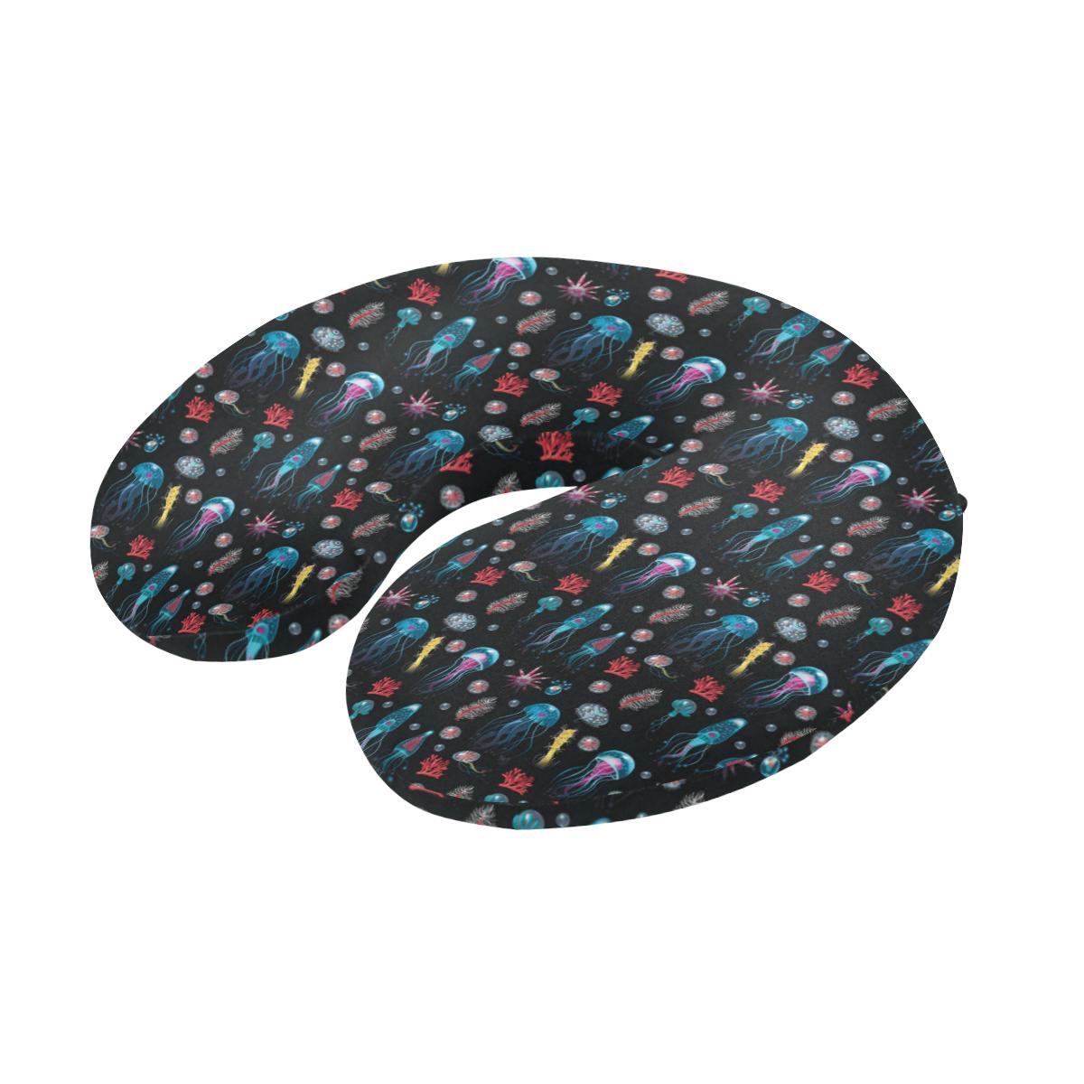 Jellyfish Underwater Print U-Shaped Travel Neck Pillow-JTAMIGO.COM
