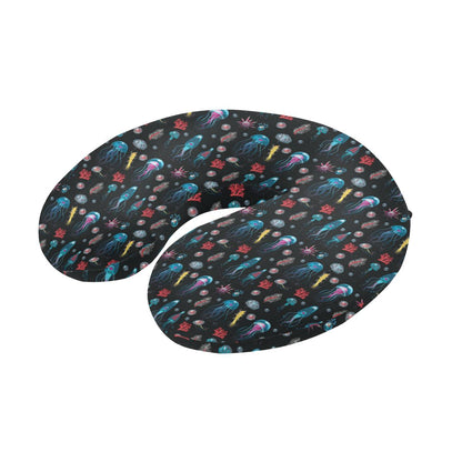 Jellyfish Underwater Print U-Shaped Travel Neck Pillow-JTAMIGO.COM