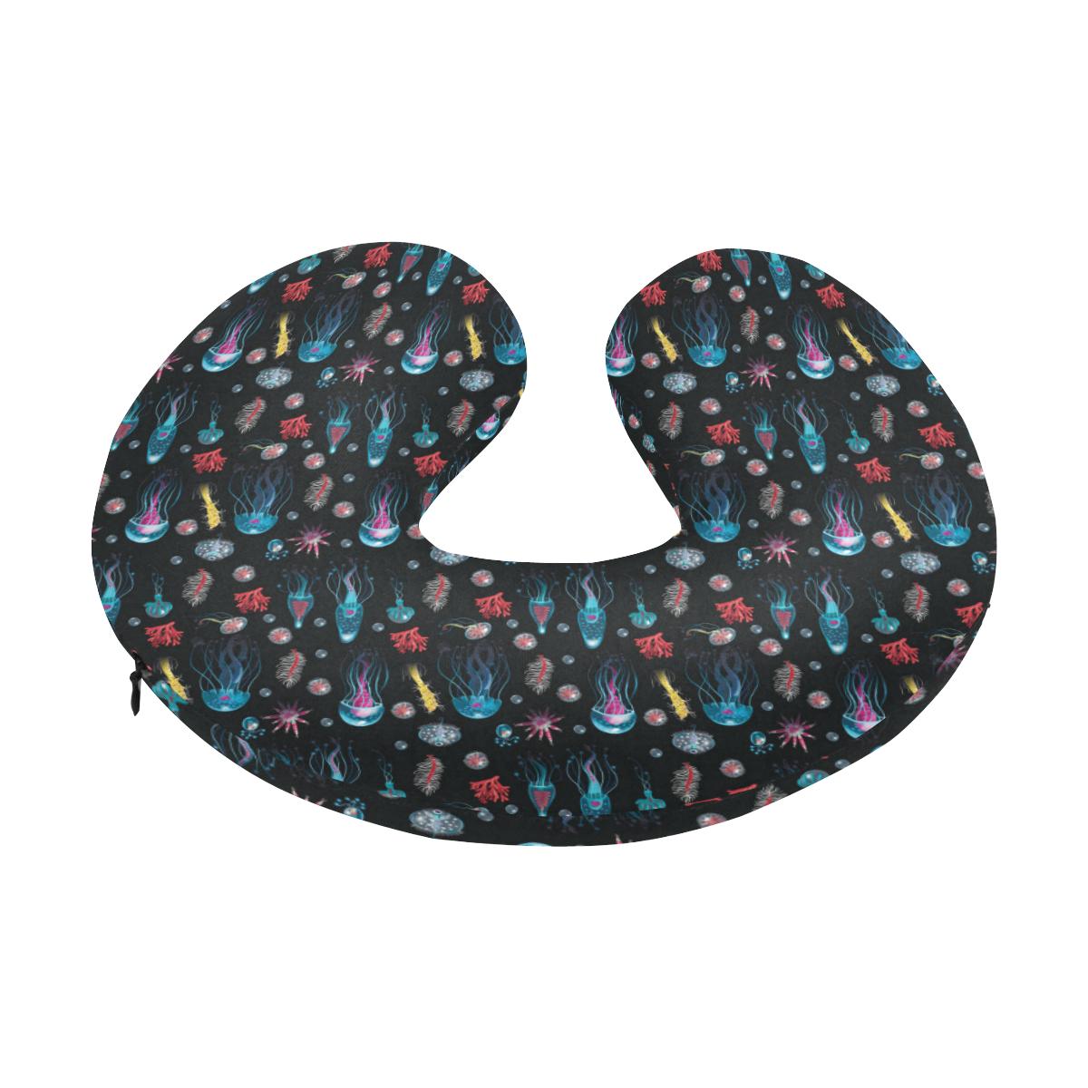 Jellyfish Underwater Print U-Shaped Travel Neck Pillow-JTAMIGO.COM