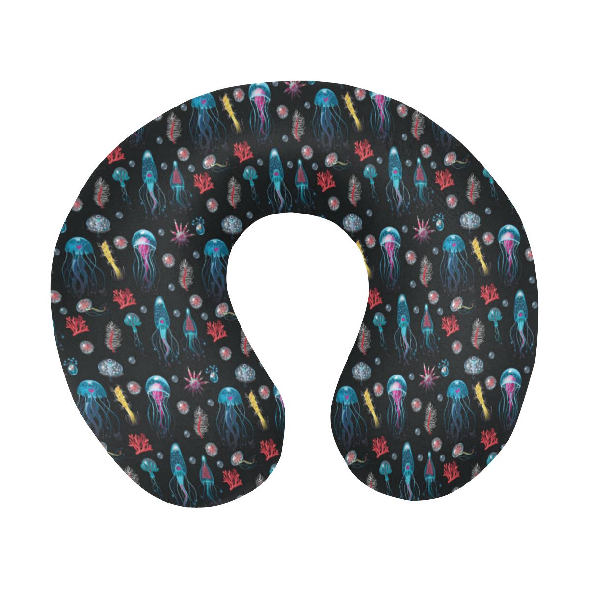 Jellyfish Underwater Print U-Shaped Travel Neck Pillow-JTAMIGO.COM