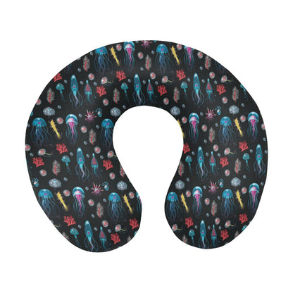 Jellyfish Underwater Print U-Shaped Travel Neck Pillow-JTAMIGO.COM