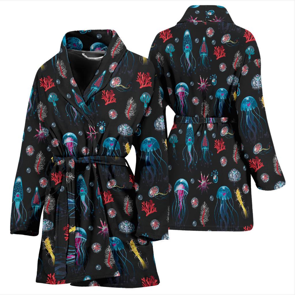 Jellyfish Underwater Print Women Bath Robe-JTAMIGO.COM