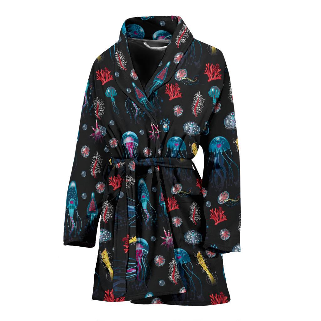 Jellyfish Underwater Print Women Bath Robe-JTAMIGO.COM