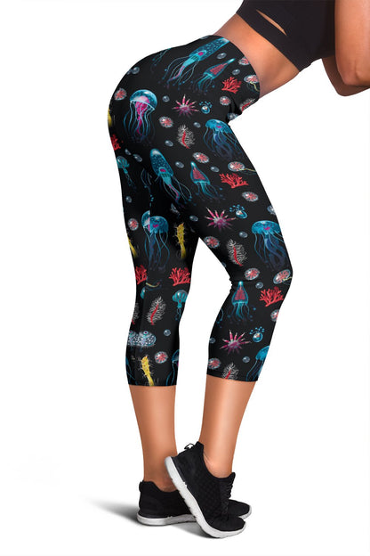 Jellyfish Underwater Print Women Capris