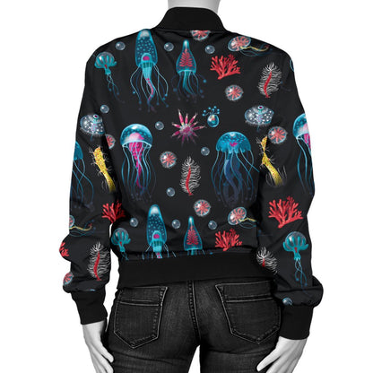 Jellyfish Underwater Print Women Casual Bomber Jacket