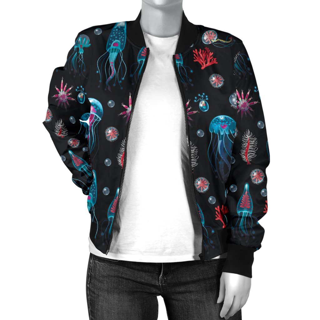 Jellyfish Underwater Print Women Casual Bomber Jacket