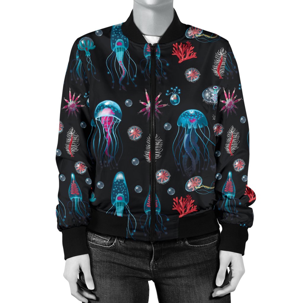 Jellyfish Underwater Print Women Casual Bomber Jacket