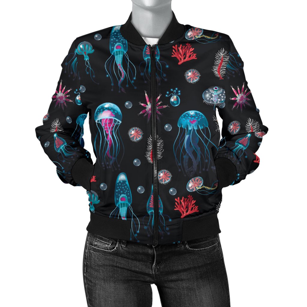 Jellyfish Underwater Print Women Casual Bomber Jacket