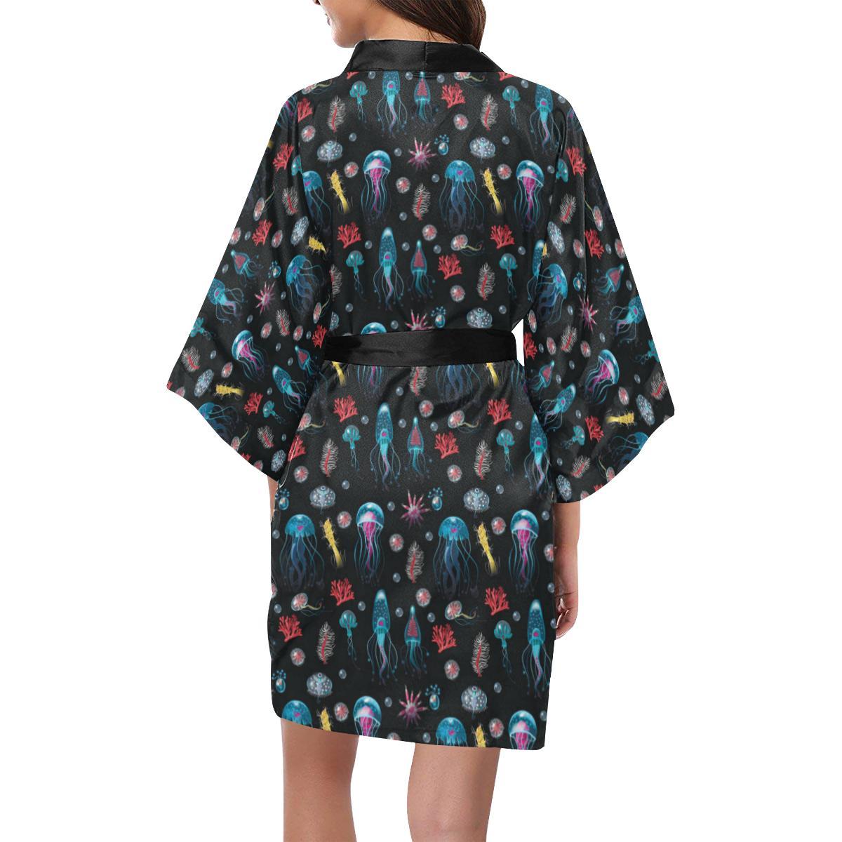 Jellyfish Underwater Print Women Short Kimono Robe