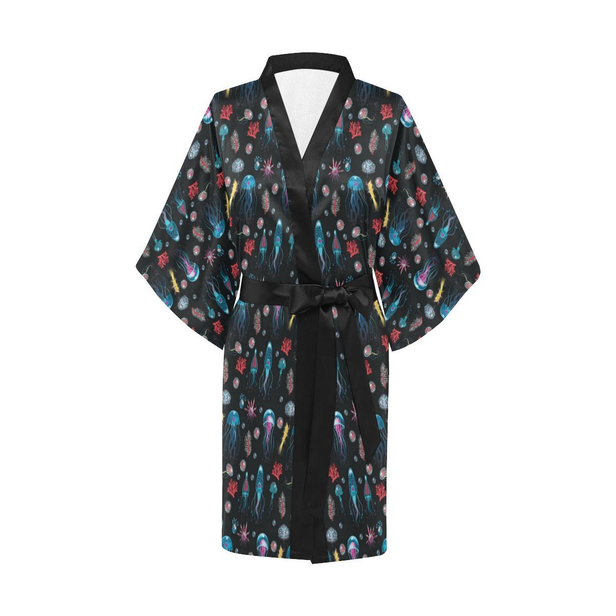 Jellyfish Underwater Print Women Short Kimono Robe
