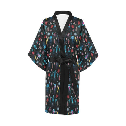 Jellyfish Underwater Print Women Short Kimono Robe