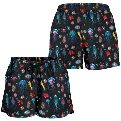 Jellyfish Underwater Print Women Shorts-JTAMIGO.COM