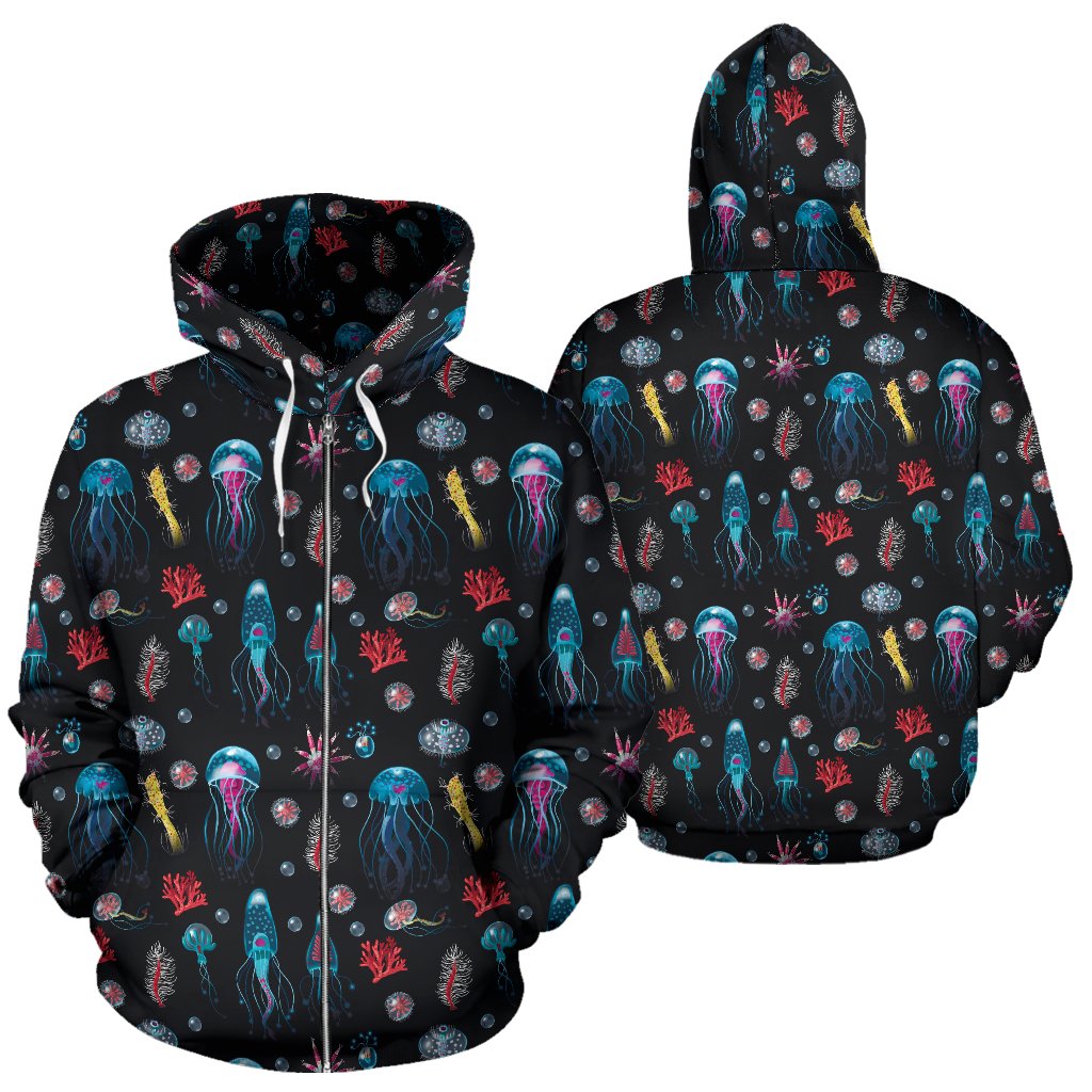 Jellyfish Underwater Print Zip Up Hoodie