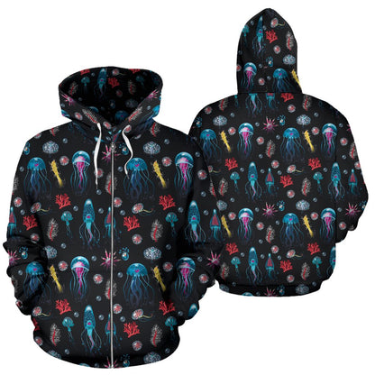 Jellyfish Underwater Print Zip Up Hoodie