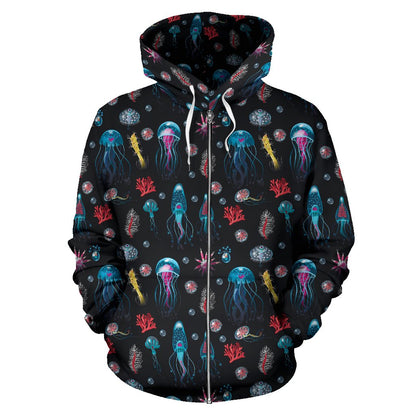 Jellyfish Underwater Print Zip Up Hoodie