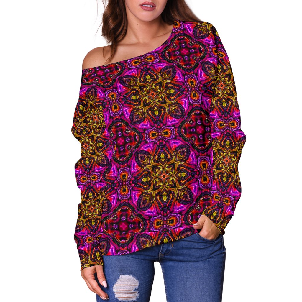 Kaleidoscope Abstract Print Design Off Shoulder Sweatshirt