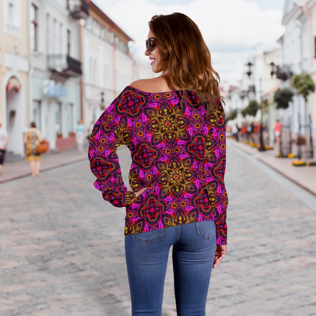Kaleidoscope Abstract Print Design Off Shoulder Sweatshirt