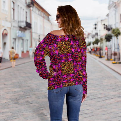 Kaleidoscope Abstract Print Design Off Shoulder Sweatshirt