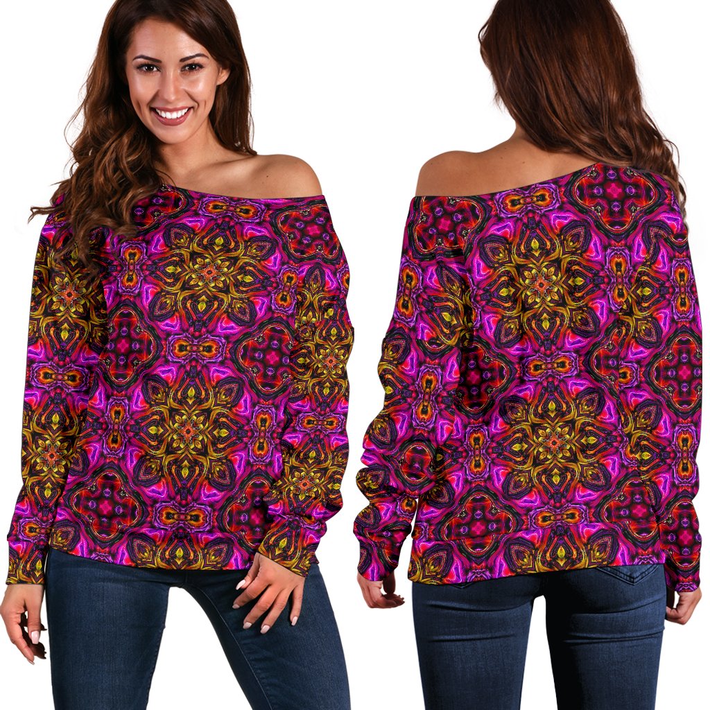 Kaleidoscope Abstract Print Design Off Shoulder Sweatshirt