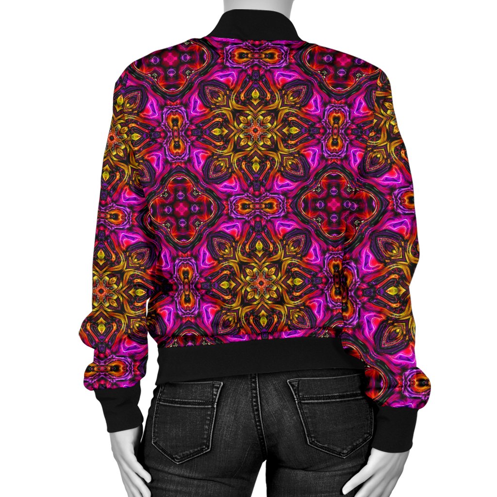 Kaleidoscope Abstract Print Design Women Casual Bomber Jacket