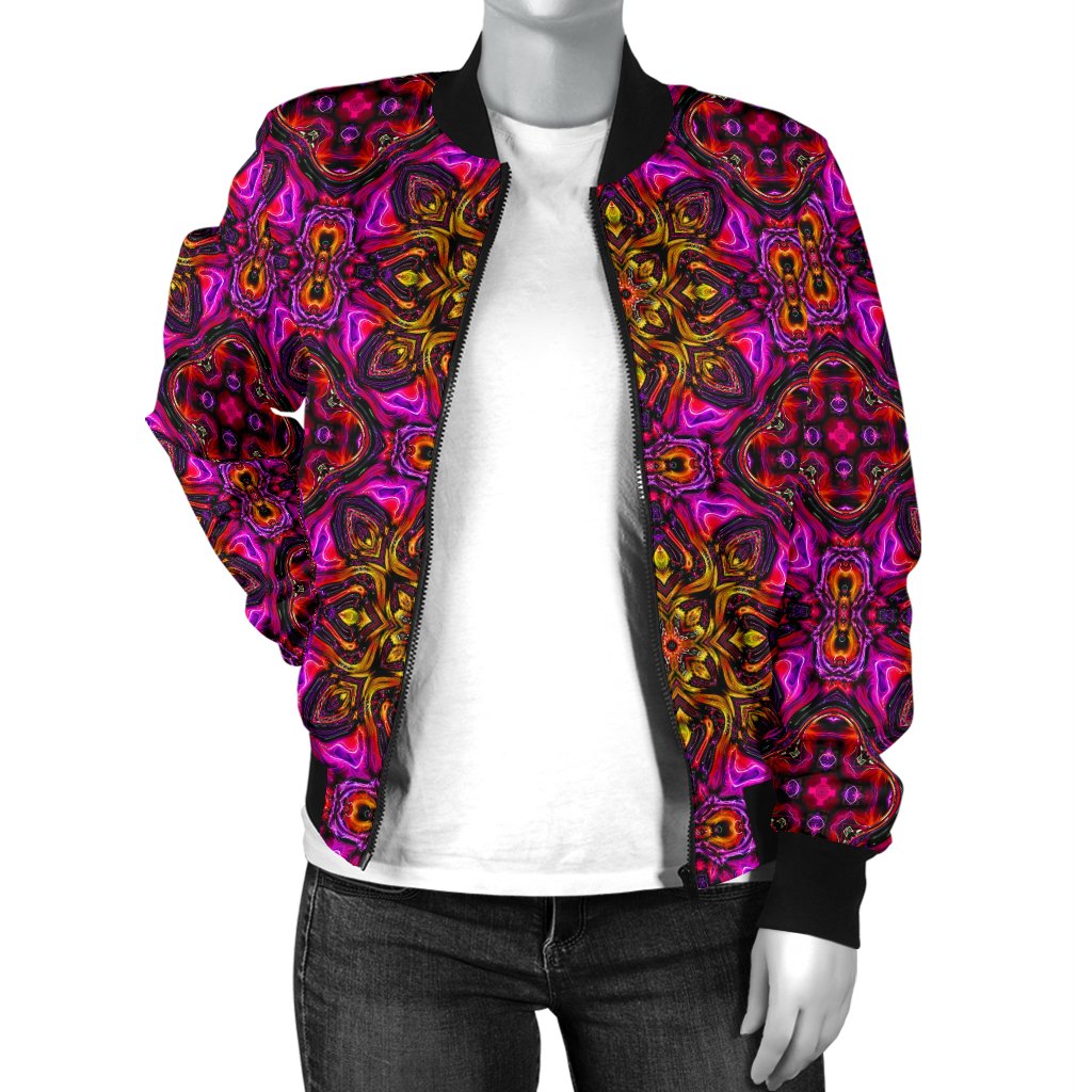 Kaleidoscope Abstract Print Design Women Casual Bomber Jacket