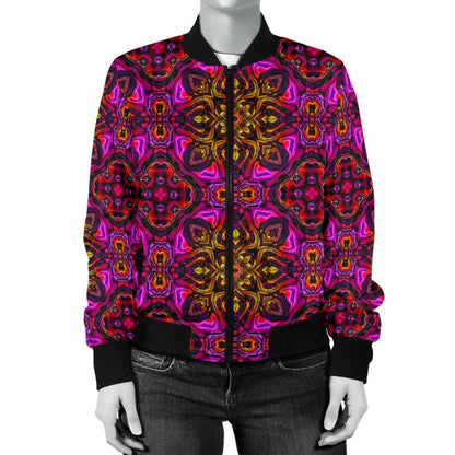 Kaleidoscope Abstract Print Design Women Casual Bomber Jacket