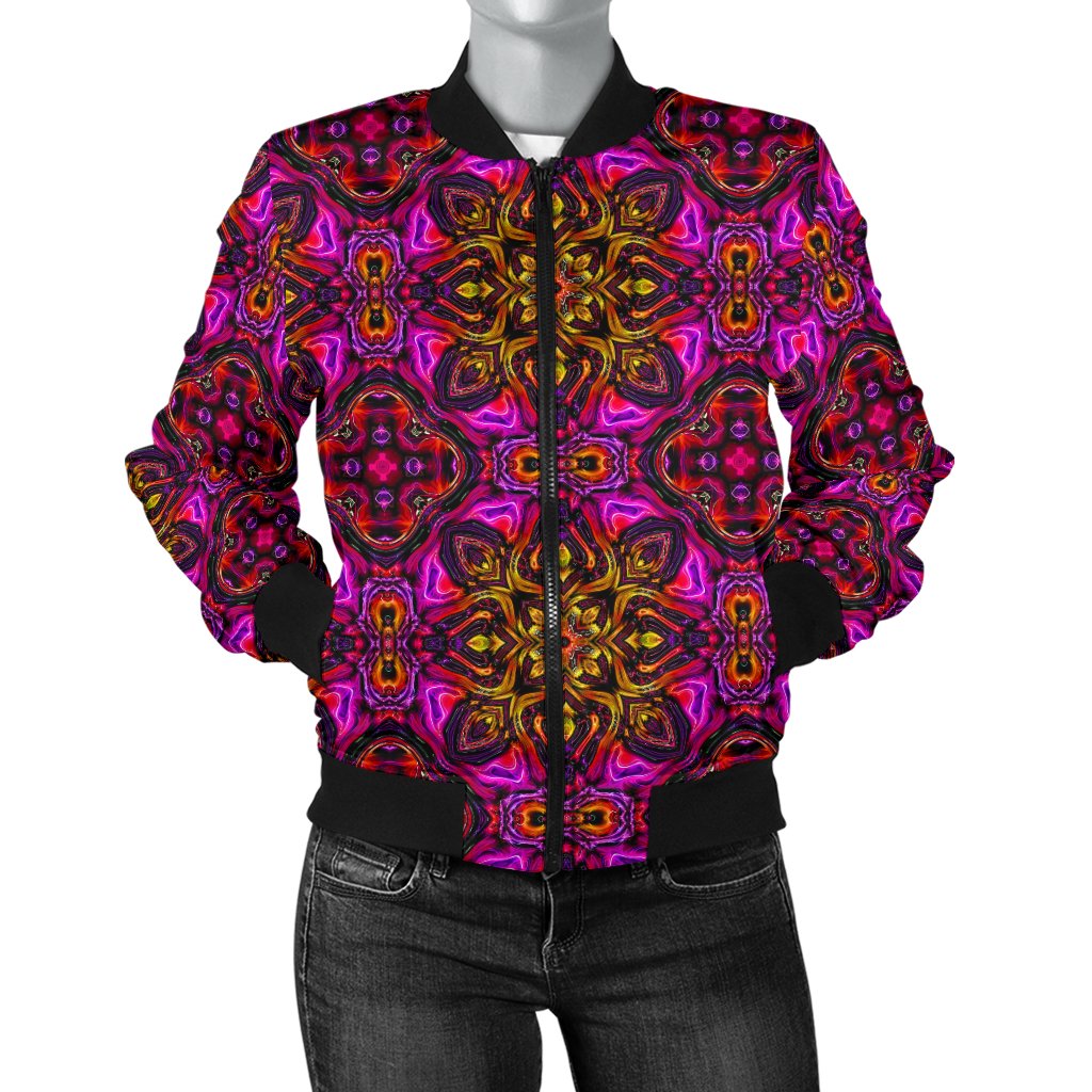 Kaleidoscope Abstract Print Design Women Casual Bomber Jacket