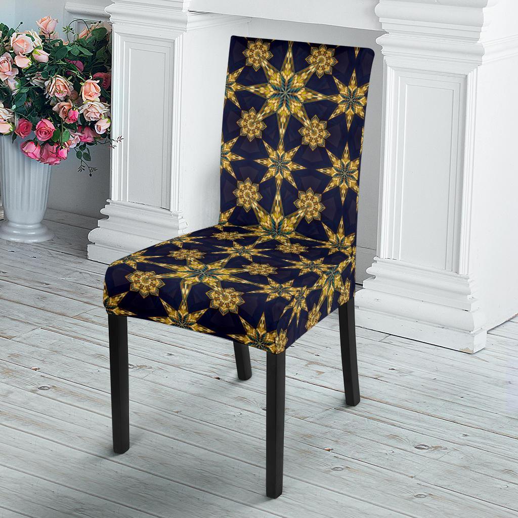 kaleidoscope Gold Print Design Dining Chair Slipcover-JTAMIGO.COM