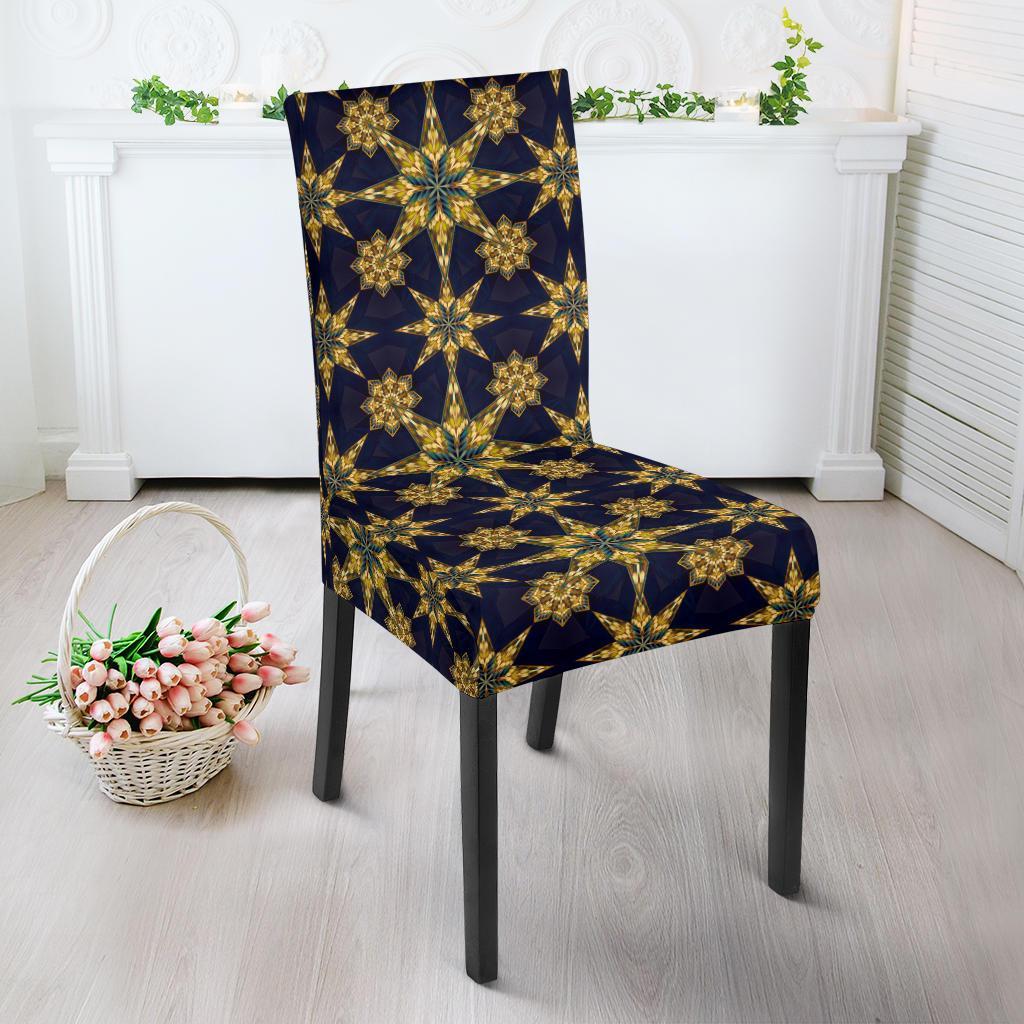 kaleidoscope Gold Print Design Dining Chair Slipcover-JTAMIGO.COM