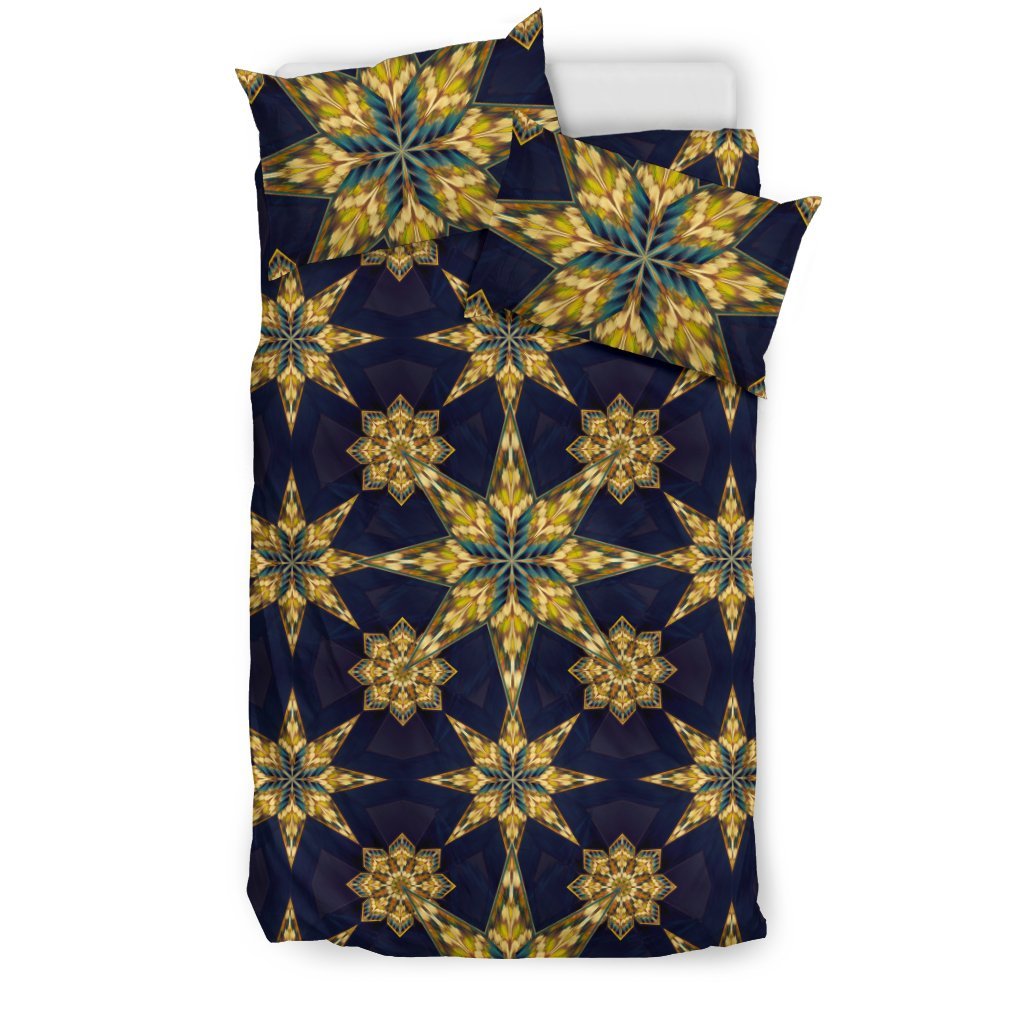 Kaleidoscope Gold Print Design Duvet Cover Bedding Set