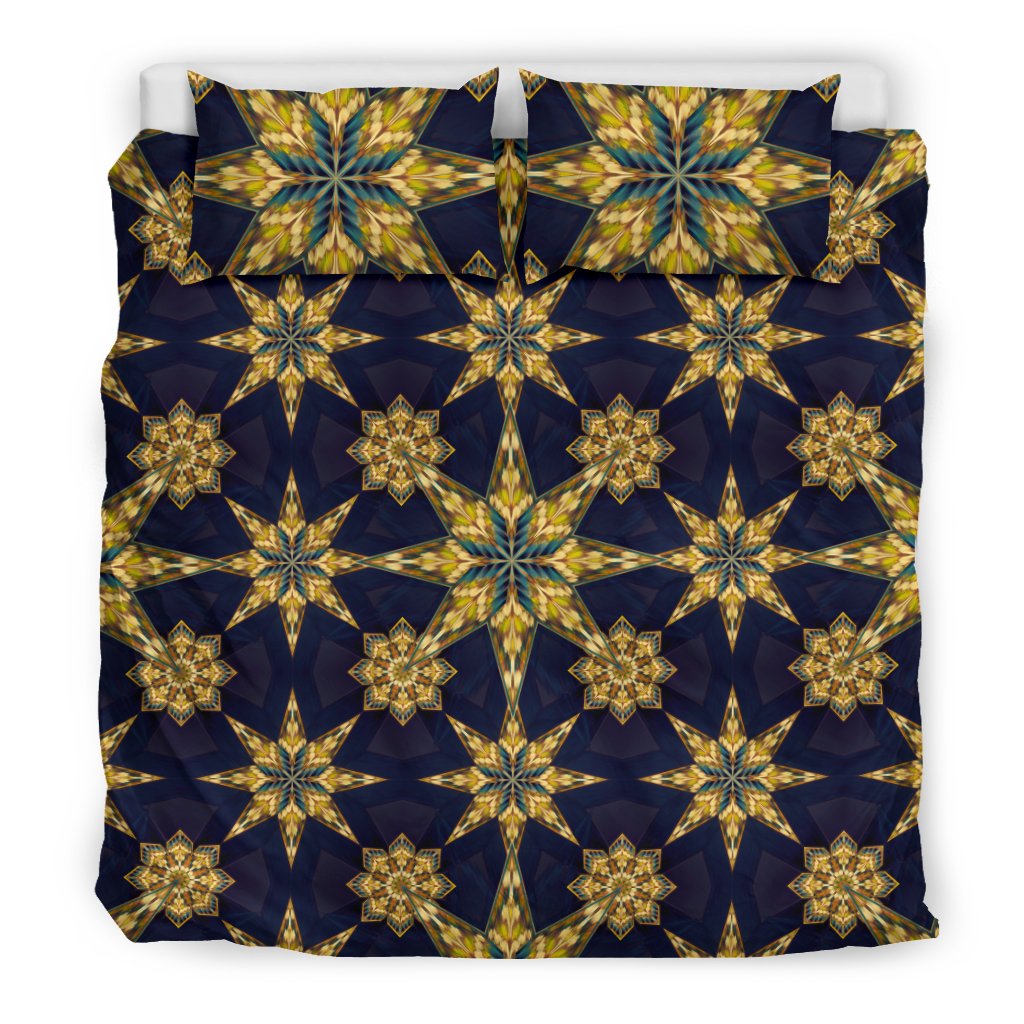 Kaleidoscope Gold Print Design Duvet Cover Bedding Set