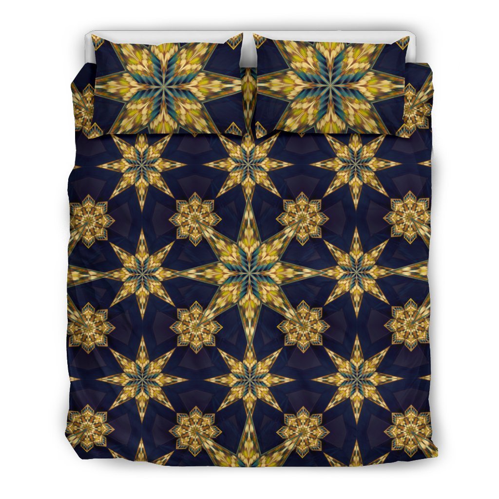 Kaleidoscope Gold Print Design Duvet Cover Bedding Set
