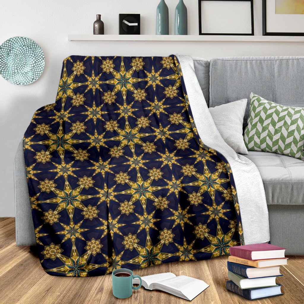 Kaleidoscope Gold Print Design Fleece Blanket