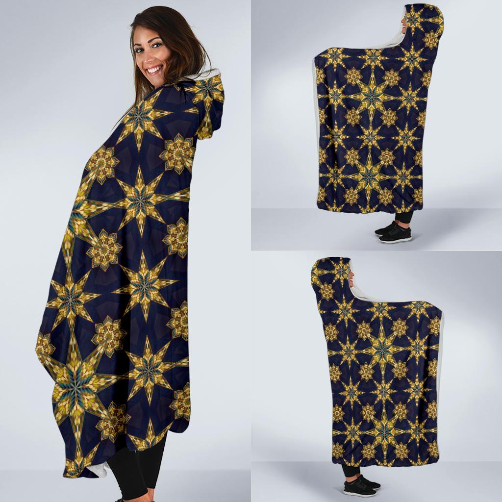 kaleidoscope Gold Print Design Hooded Blanket-JTAMIGO.COM