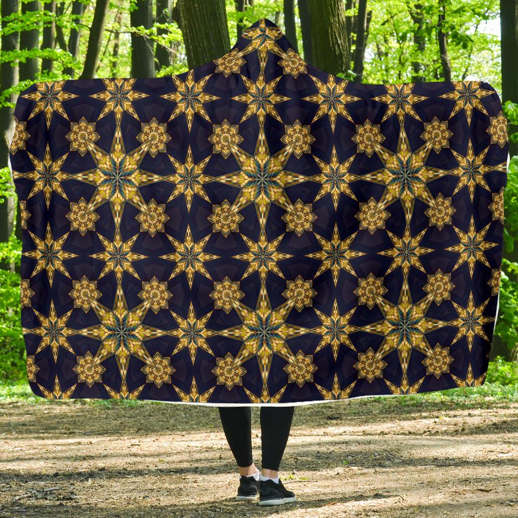 kaleidoscope Gold Print Design Hooded Blanket-JTAMIGO.COM