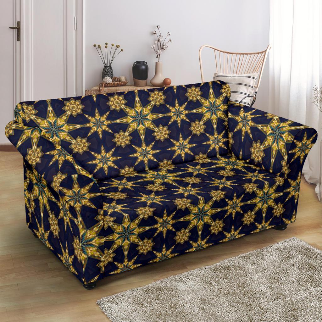 kaleidoscope Gold Print Design Loveseat Slipcover-JTAMIGO.COM