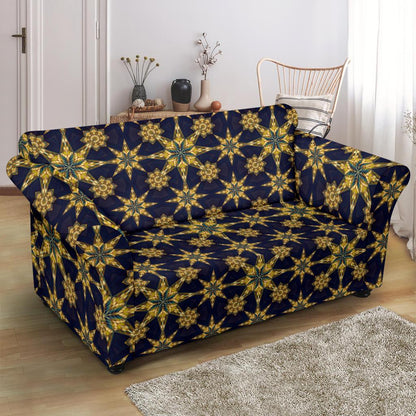kaleidoscope Gold Print Design Loveseat Slipcover-JTAMIGO.COM