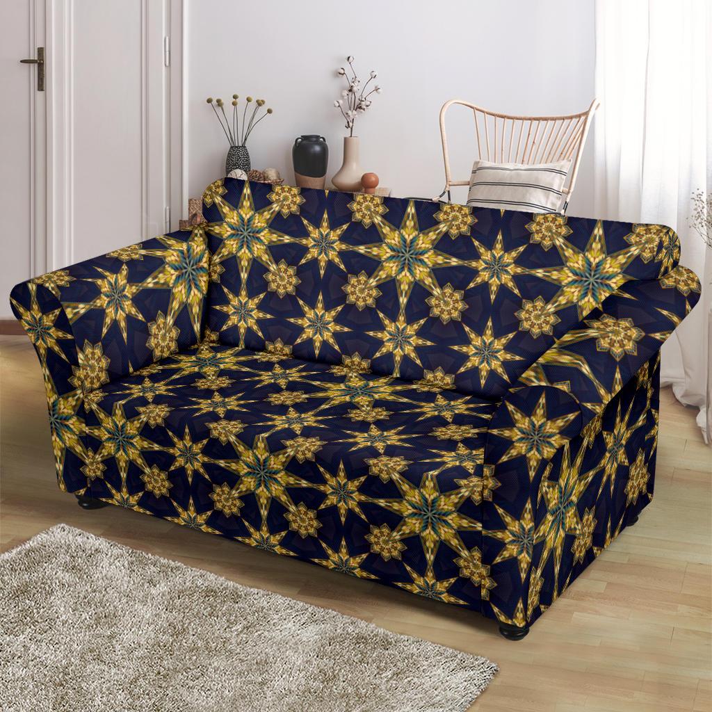 kaleidoscope Gold Print Design Loveseat Slipcover-JTAMIGO.COM