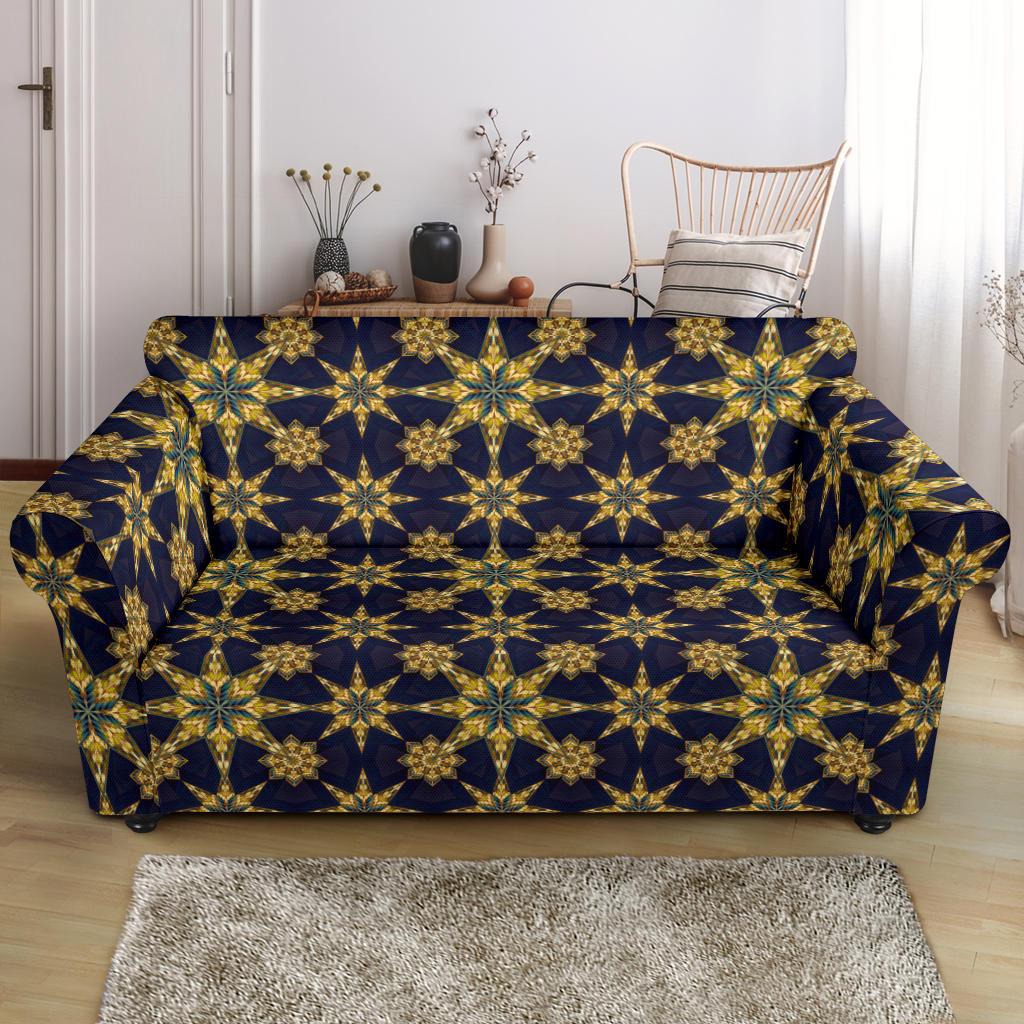 kaleidoscope Gold Print Design Loveseat Slipcover-JTAMIGO.COM