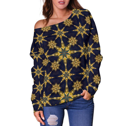 Kaleidoscope Gold Print Design Off Shoulder Sweatshirt