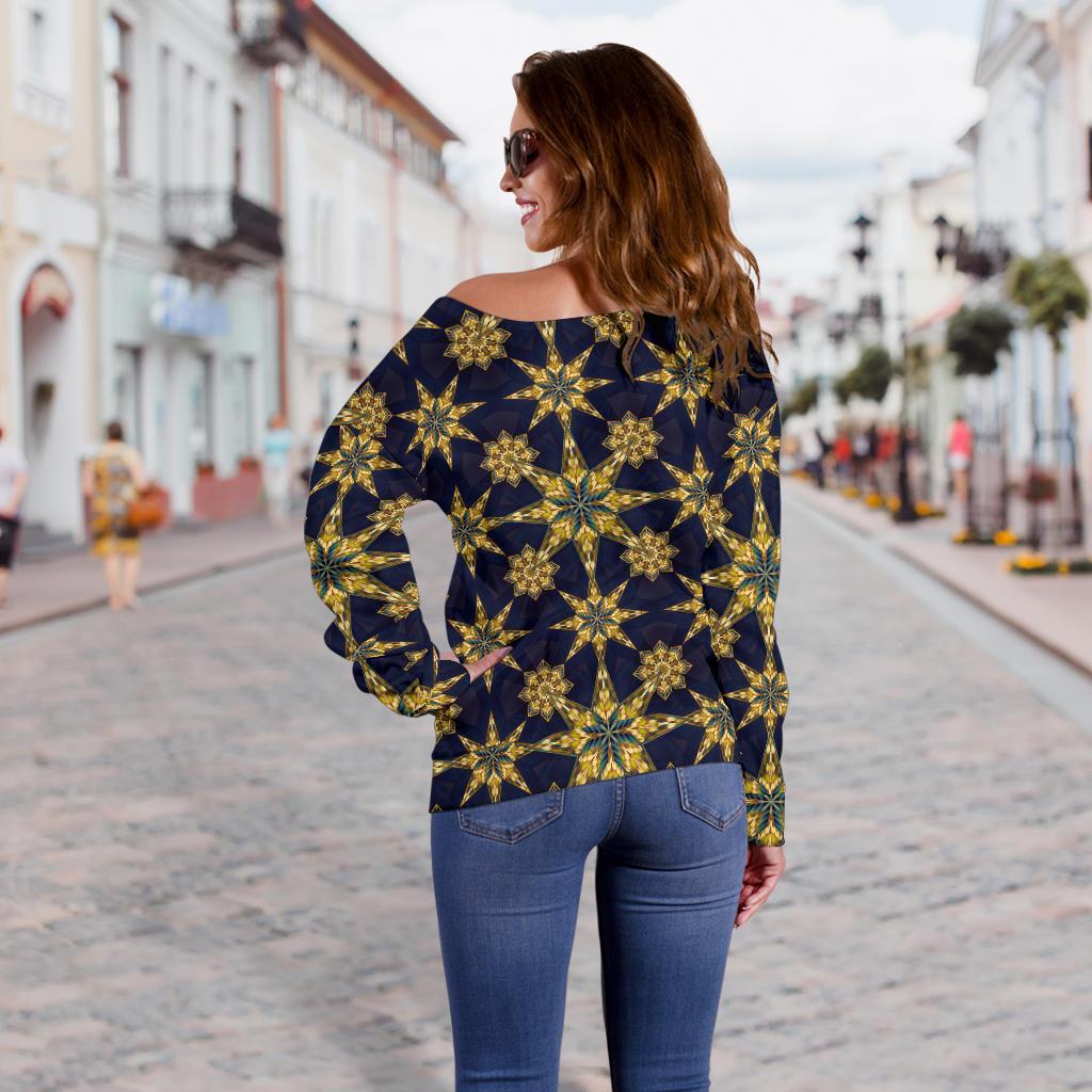 Kaleidoscope Gold Print Design Off Shoulder Sweatshirt
