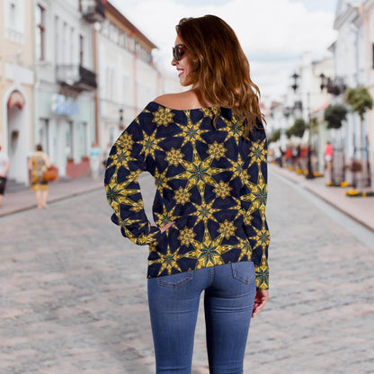 Kaleidoscope Gold Print Design Off Shoulder Sweatshirt